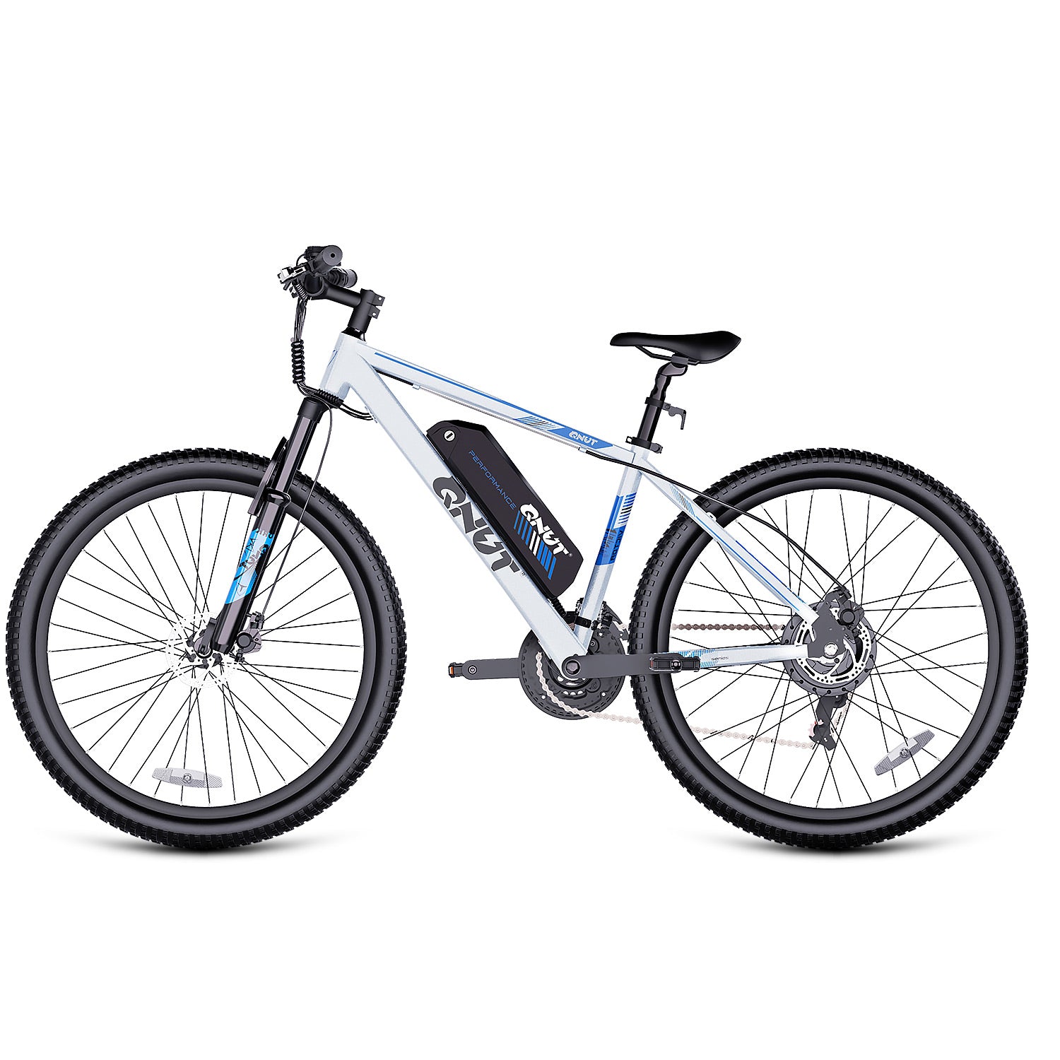 QNUT Victor Electric Mountain Bike in White Left Side View 